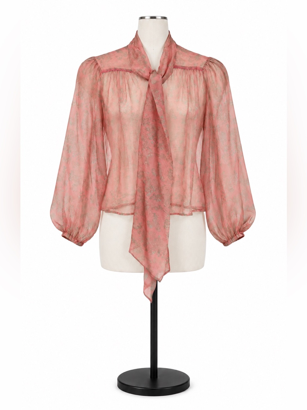 Elizabeth and James Pink Floral 100% Silk Tie-Neck Blouse Size Small